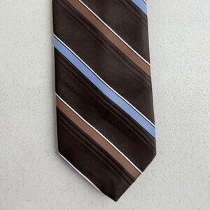 Vintage Diagonal Striped Tie 1960s Poly Satin Necktie Brown/Blue Stripes